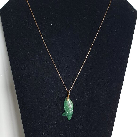 Beautiful Vintage Hand Carved Double Sides Genuine Green Jade Koi Fish Pendant - Picture 10 of 13